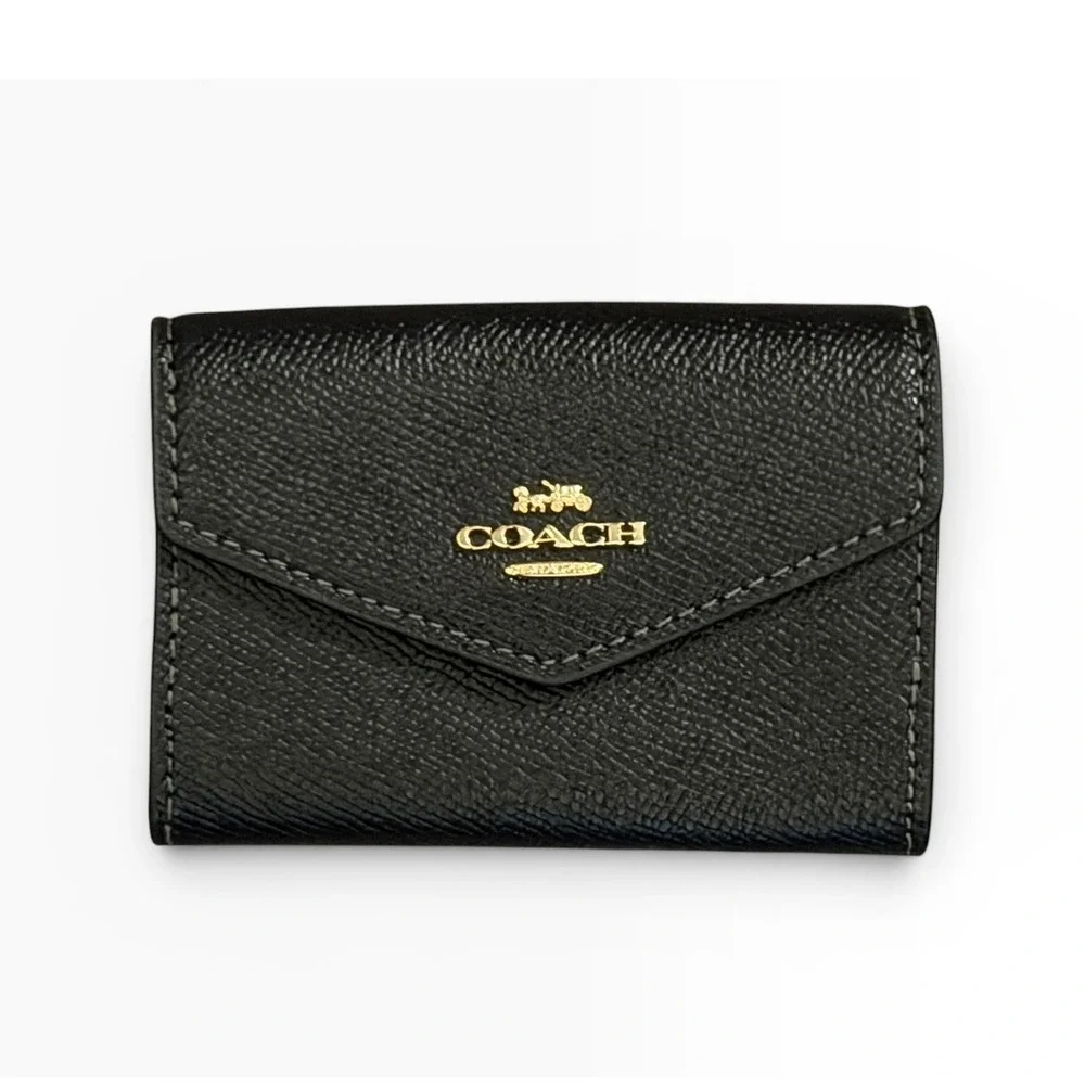 NWT Coach CH487 Envelope Card Case Black Crossgrain Leather Gold Hardware 4x3‎